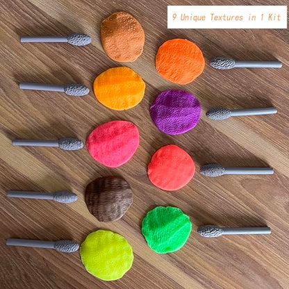 Luxzio Clay Texture Roller Set, Oval Clay Modeling Pattern Rollers, 9PCS | Texture Tools with Ergonomic Handles for Polymer Clay, Pottery, Ceramics, Sculpting, Painting and DIY Crafts