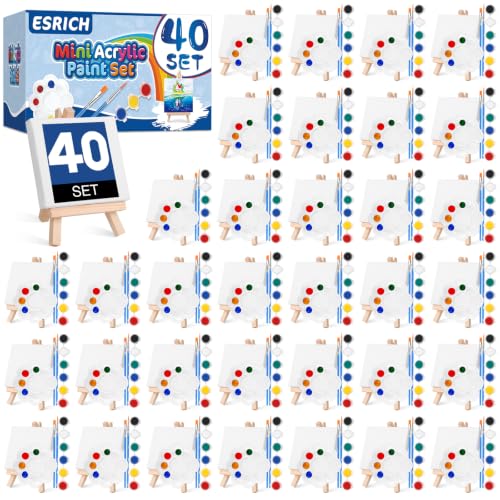 ESRICH 40 Set Mini Canvas Painting Kit, 4x4in Mini Paint Set - size: 40 set 4*4