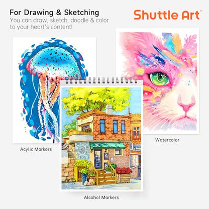 Shuttle Art Marker Pad, 70 Sheets, Spiral-Bound, 12”x9”, 110LB/180GSM Paper | Portable Sketchbook, Smooth Surface, Alcohol Markers Bleedproof Art Paper Great for Artists to Draw, Paint & Sketch - size: 12x9 inch