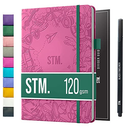 Bullet Dotted Journal Dot Grid Notebook | A5 Daily Journaling Notebooks for Personal Writing, Work, Women | 120gsm Thick Paper, Hard cover, Lay Flat Binding | 5x7 Journals Cuaderno Libretas de apuntes - color: Pink, style: Iconic (120gsm)