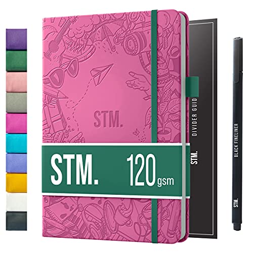 Bullet Dotted Journal Dot Grid Notebook | A5 Daily Journaling Notebooks for Personal Writing, Work, Women | 120gsm Thick Paper, Hard cover, Lay Flat Binding | 5x7 Journals Cuaderno Libretas de apuntes - color: Pink, style: Iconic (120gsm)