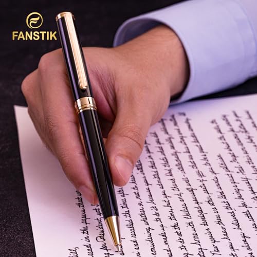 FANSTIK Customized Black & Gold Luxury ballpoint pen, fancy gift set for women, Real 24K Gold Plating, Professional executive pen gift set for men (Lux Custom-BallPoint Black-Gold) - color: B Cust-BallPoint Black-Gold