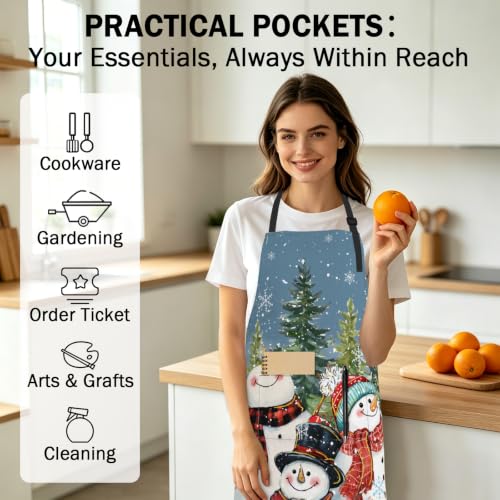 Imiss Waterproof Stain-Resistant Cooking Chef Aprons for Grill BBQ Baking 27 X 31 Inch - color: Snowman Forest