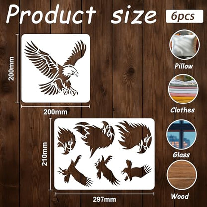 INFUNLY 6Pcs Eagles Painting Stencil for Wall Reusable Wall Stencils Forests Walls Template for Painting 7.87x7.87, 8.27x11.69 Feathers Templates for Crafts Cement Wood Furniture Home Decor - style: 6PCS Eagles