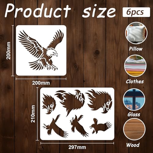 INFUNLY 6Pcs Eagles Painting Stencil for Wall Reusable Wall Stencils Forests Walls Template for Painting 7.87x7.87, 8.27x11.69 Feathers Templates for Crafts Cement Wood Furniture Home Decor - style: 6PCS Eagles