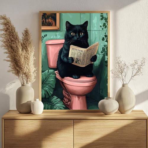 Black Cat Paint by Numbers Kit for Adults, 16x20 inch | DIY Painting Kits Crafts for Adults, Relieve Stress, Gift, Home Wall Decor - color: Cat on toilet