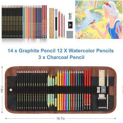 Heshengping, Sketching Pencil Set Drawing Pen Charcoal Sketch Kit Cover Graphite Charcoal Watercolor Pencils Paper Erasable Pen Beginners Artist Children and Adults(39pcs Art Supplies) - size: 1 Count (Pack of 1)