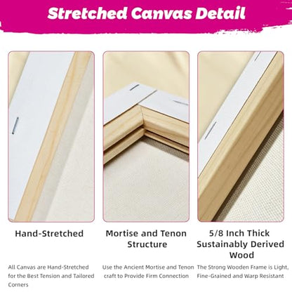 Stretched Canvas for Painting, 2Pack 24X36 Large Canvas for Painting, (280GSM) Triple Primed 2/3" Profile Cotton Professional Artist Quality Blank Canvas,Ready to Paint, Art Supplies for Acrylic, Oil - size: 2PK 24x36