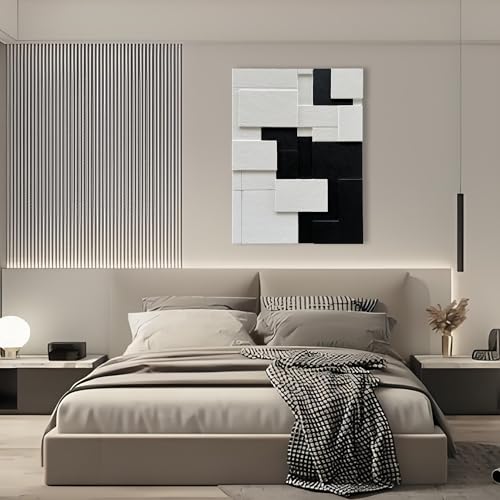 Art 40x28 inches Hand-Painted Modern Minimalist Black and White Abstract Art Oil Painting Canvas Wall Deco Art Painting - color: Yi105