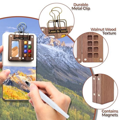 Joyzan Mini Watercolor Travel Set, Portable Pocket Water Color Painting Kit