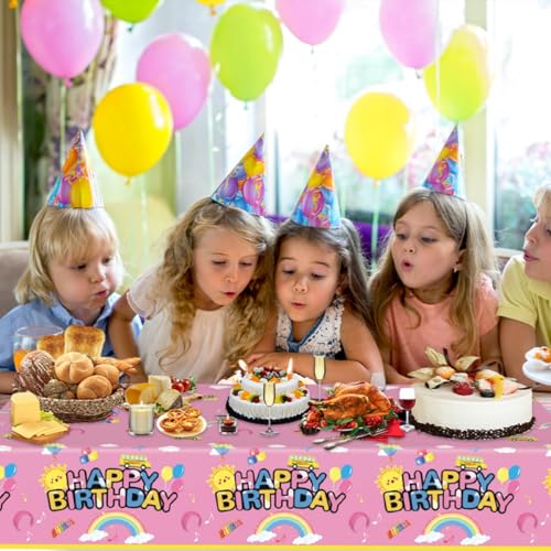 3Pcs Cartoon Girls English Teacher Tablecloth|54inch x 108inch|Pink English Teacher Birthday Party Supplies