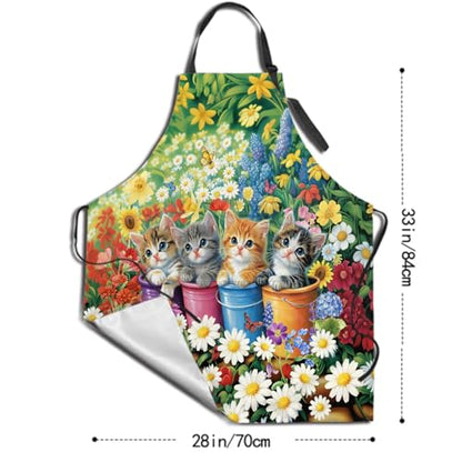 Funny Apron Polyester Grooming Aprons with Pocket for Cooking Kitchen Grilling Adults - color: Spring Cat Mulit