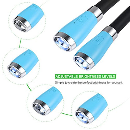 LEDGLE Neck Reading Light Rechargeable Neck Flashlights for Knitting, 4 LED Bulbs + 3 Adjustable Brightness + Flexible Soft Silicone Arms | Hands Free Flashlight for Reading Crocheting Repairing - color: Sky Blue