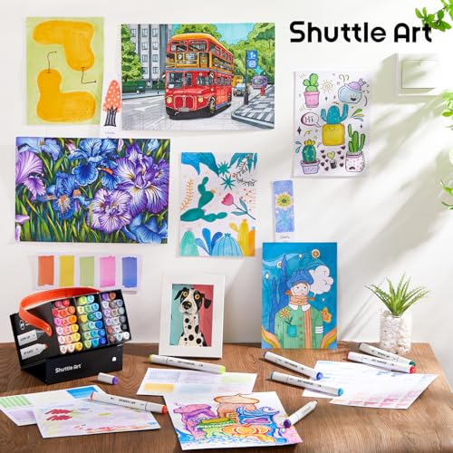 Shuttle Art 51 Colors Alcohol Markers, 50 Colors Dual Tip Art Marker Set Plus 1 Colorless Blender with Marker Case Perfect for Illustration Students Adult Coloring Sketching - color: 51 Colors