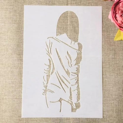 TIAMECH A4 Reusable Shy Dress Girl Stencil for Painting | Back Shadow Layering Template, DIY Wall Art, Wood Furniture, Scrapbook & Crafts (8.3x11.7inch) - style: Shy Dress Girl