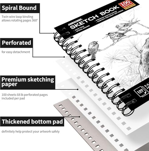 FIXSMITH 5.5"X8.5" Sketch Book,100 Sheets (68 lb/100gsm) Sketchbook | Acid Free Drawing Paper | Spiral Bound Artist Sketch Pad | for Kids, Beginners, Artists & Professionals | Bright White - color: Black, size: 5.5"x8.5"-1 Pack