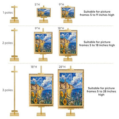 30'' Adjustable Tabletop Easel Stand with Rechargeable 13RGB Poster Light | Picture Frame Light, Picture Easels for Display,Gold Metal Picture Frame Holder Stand for Artwork, Photo,Sign. - color: Gold