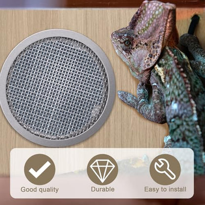 2 Inch Round Open Screen Vents Mill Finish Mesh Vent Cover 6-Pack | for Display Cases, Spice Racks, Reptile Cages and More, Mesh vent cover