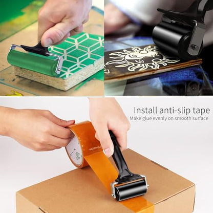4 Inch Professional Rubber Roller with Comfort Grip Handle - Stainless Steel Core Printmaking Tool for Art Printing, Craft Creation, Gluing, Floor Installation & Marine Applications