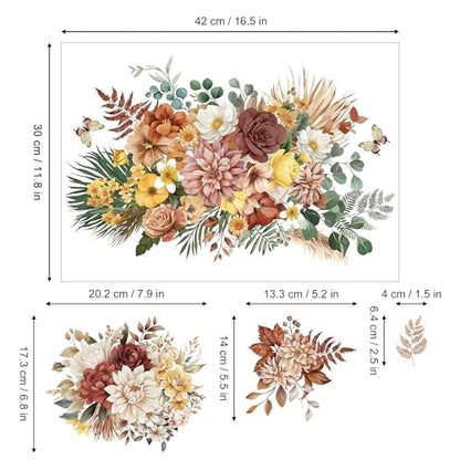 Joeyan Boho Flower Bouquets Rub On Transfers for Furniture and Crafts, 2 Large Flower Design Sheets 12''x18'', DIY Home Decal on Wood Glass Metal Canvas Porcelain Paper Plastic, Champagne Season - style: Boho Flower Bouquets