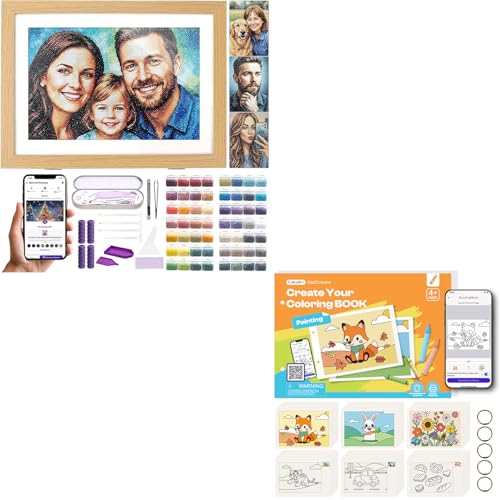 Caydo 3 Canvas Custom Diamond Painting Kit with Create Your Own Coloring Book for Kids with APP | 40 Sheets 160gsm Acid-Free Drawing Paper (Blank) for Gifts