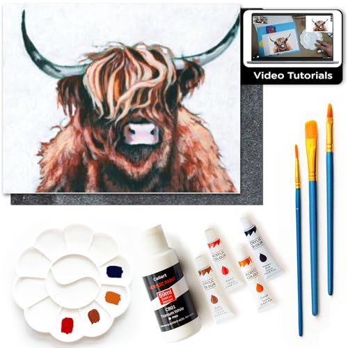 Painting4Real DIY Painting Class Kits for Adults with Video Tutorials, Learn to Paint Highland Cow, How to Paint with Acrylic Paint Sets for Adult, 9 Peices Art & Painting Supplies Gifts for Mom - color: Highland Cow