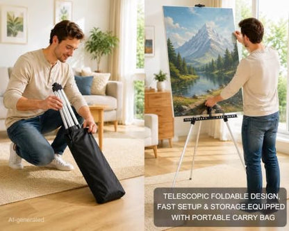 MXG Aluminum Art Easel,Professional Display Easel for Painting & Sign | 17-61 Inch Height Adjustable Tabletop & Floor standing tripod 25lb Capacity for Canvas,Whiteboard,Home & Office,Silver - color: Silver