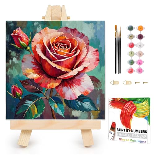AUKELHJ Framed Paint by Numbers Kit for Adults, Rose, 10x10 inch - color: 11-Rose