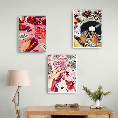 Jiqinsiye 3 Pcs DIY Paint by Numbers for Adults,Wooden Framed Pink Painting by Number Kits on Canvas,Acrylic Color by Numbers for Adult Beginner,Gifts Decor for Home Wall Room (Hand) - color: hands