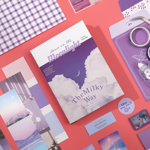 Scrapbook Photo Album Supplies Kit with Tweezers and Glue Tape – Romantic Stationery Aesthetic Junk Journal Kit, Scrapbooking Paper, Sticker Pack, Notebook, DIY Craft, Gift for Teen Women (Monnlight) - color: Monnlight