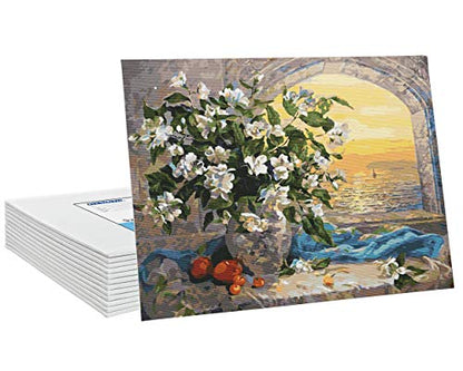 FIXSMITH Canvas Boards for Painting 9x12 Inch, Super Value 12 Pack White Blank Canvas Panels, 100% Cotton Primed, Painting Art Supplies for Professionals, Hobby Painters, Students & Kids - size: 9"×12"