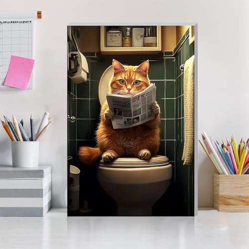 DOMROM Paint by Numbers for Adults, Funny Cat on Toilet DIY Paint by Number Kits on Canvas, Easy Canvas Painting by Numbers for Home Wall Decoration Gift 8x12 Inch - color: XBKT113