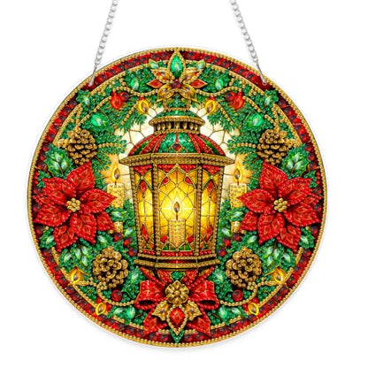 Eiflow Acrylic Diamond Art Hanging Kit for Adults Christmas Lantern, DIY Diamonds Painting Door Hanger Board Kit, Special Crystal Diamond Art Painting Pendant Ornament - color: Lantern