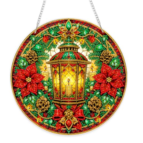 Eiflow Acrylic Diamond Art Hanging Kit for Adults Christmas Lantern, DIY Diamonds Painting Door Hanger Board Kit, Special Crystal Diamond Art Painting Pendant Ornament - color: Lantern