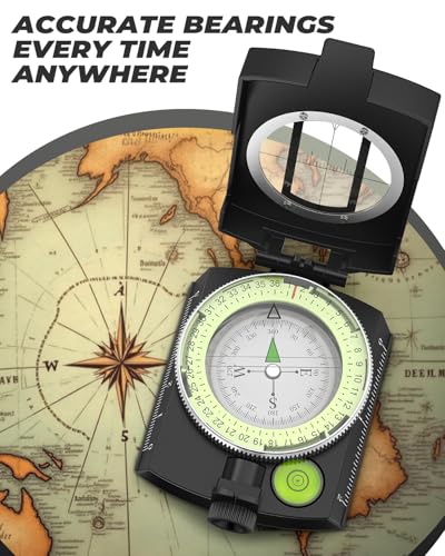 Sportneer Compass: Accurate Durable Lightweight Orienteering Compass with Strap and Carrying Case, Glow in The Dark Waterproof Hiking Essentials for Camping Backpacking, Best Survival Gifts for Kids - color: Black