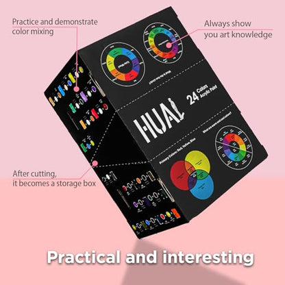 HUAL Acrylic Paint Set With 5 Brushes, 24 Colors (60ml, 2oz) for Artists Kids Beginners & Painters,Model/Canvas/Rock/Fabric/Glass/Stone/Ceramic/Wood Painting, Non Toxic - color: Black Bottle