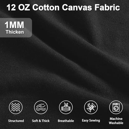 12oz Heavy Duty Canvas Fabric, 59" W Natural Cotton Duck Cloth 1 Yard - color: Black, size: Pre Cut - 1 Yard