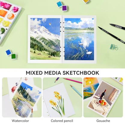 Watercolor Paper Refill-5.1 x 3.0 in, 2-Pack – 100% Cotton 140LB (300GSM) Acid-Free Cold Press Paper, 20 Sheets per Pad (40 Pages Total), for Painting, Sketching & Mixed Media - size: 5.1 x 3.0 in