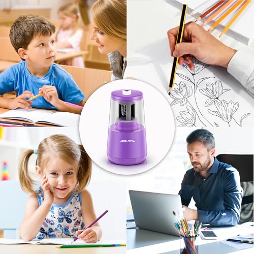 JARLINK Electric Pencil Sharpener, Heavy Duty Helical Blade, Auto Stop - color: Purple