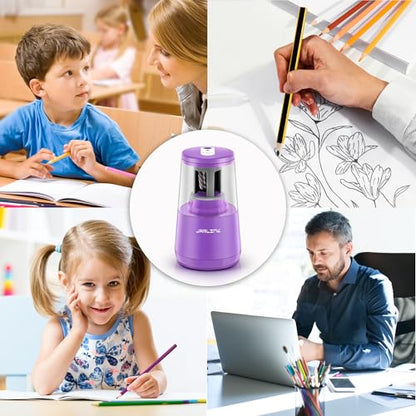 JARLINK Electric Pencil Sharpener, Heavy Duty Helical Blade, Auto Stop - color: Purple