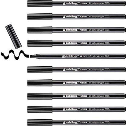edding 1255 Calligraphy Pen - Black - Box of 10 - Calligraphy Nib 5 mm - Fibre Pen for Paper, Wood, Terracotta, Canvas - Hand Lettering, Bullet journals, Thank You Cards, Calligraphy Books - color: 11: 10 Pens - Black