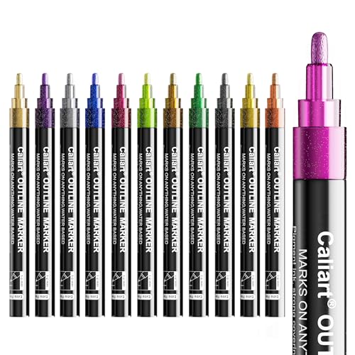 Caliart 12 Colors Outline Markers Shimmer Glitter Pens - color: 12 Colors