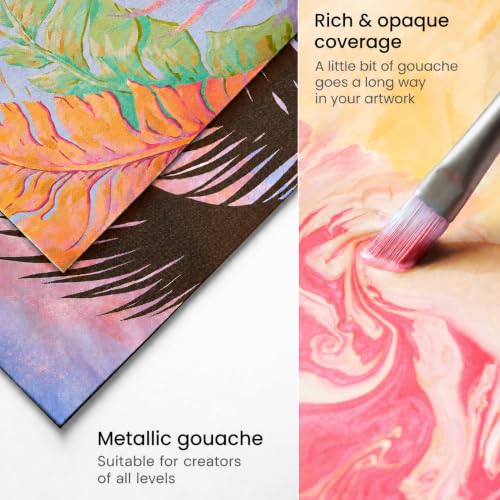ARTEZA Metallic Gouache Paint, Set of 36, 12ml/0.4 US Fl Oz Gouache Paint Tubes, Glitter Paint for Canvas & Paper - size: 0.4 Fl Oz (Pack of 36)