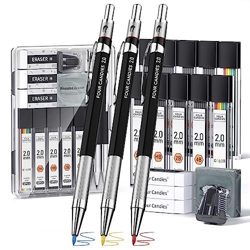 Four Candies 19 Pack 2mm Mechanical Pencil Set with Case, 120 Lead Refills - size: 19 Piece Set