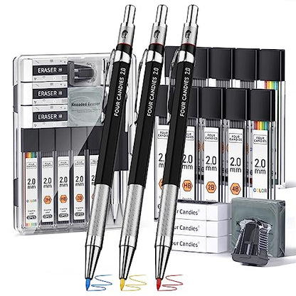 Four Candies 19 Pack 2mm Mechanical Pencil Set with Case, 120 Lead Refills - size: 19 Piece Set