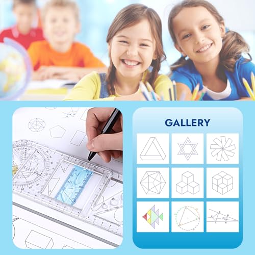 4 Pcs Multifunctional Geometric Ruler,Math Measuring Rulers for Drawing and Art,Metric Ruler Drawing Tool for School Office Supplies and Build