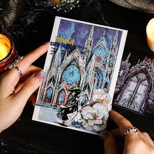 60PCS Moonlight City PET Stickers, Large Gothic Castle Stickers for Scrapbooking, DIY Crafts, Journaling, and Junk Journal Ephemera with Organizer - color: Moonlit City