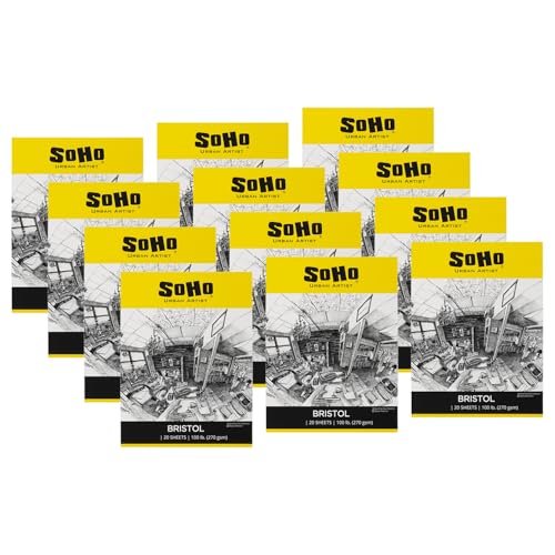 SoHo Urban Artist Bristol Paper Pads - Smooth Bristol Paper Pads for Sketching, Charcoal, Colored Pencils, Inks, & More! - 11x14" - 12 Pack - size: 11x14" - 12 Pack