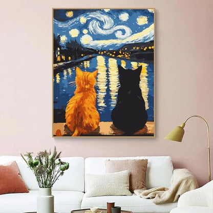 Paint by Numbers Kit for Adults Beginner Animal,Starry Night Cat,16x20" - color: 16"X20"Rolled Canvas(Frameless)-Cat 5