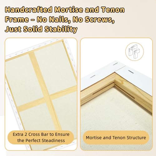 2-Pack 24x36 Stretched Canvas 13.4oz Warp-Resistant for Oil & Acrylic | (380gsm) triple gesso primed, warp-resistant, large pre-stretched canvas for gallery-quality art - size: 2pk - 24"x 36"
